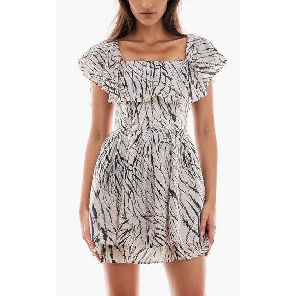 Socialite Abstract Print Off Shouldar Mini Dress Smock Back New! $118 Rayon Mini - Picture 3 of 8